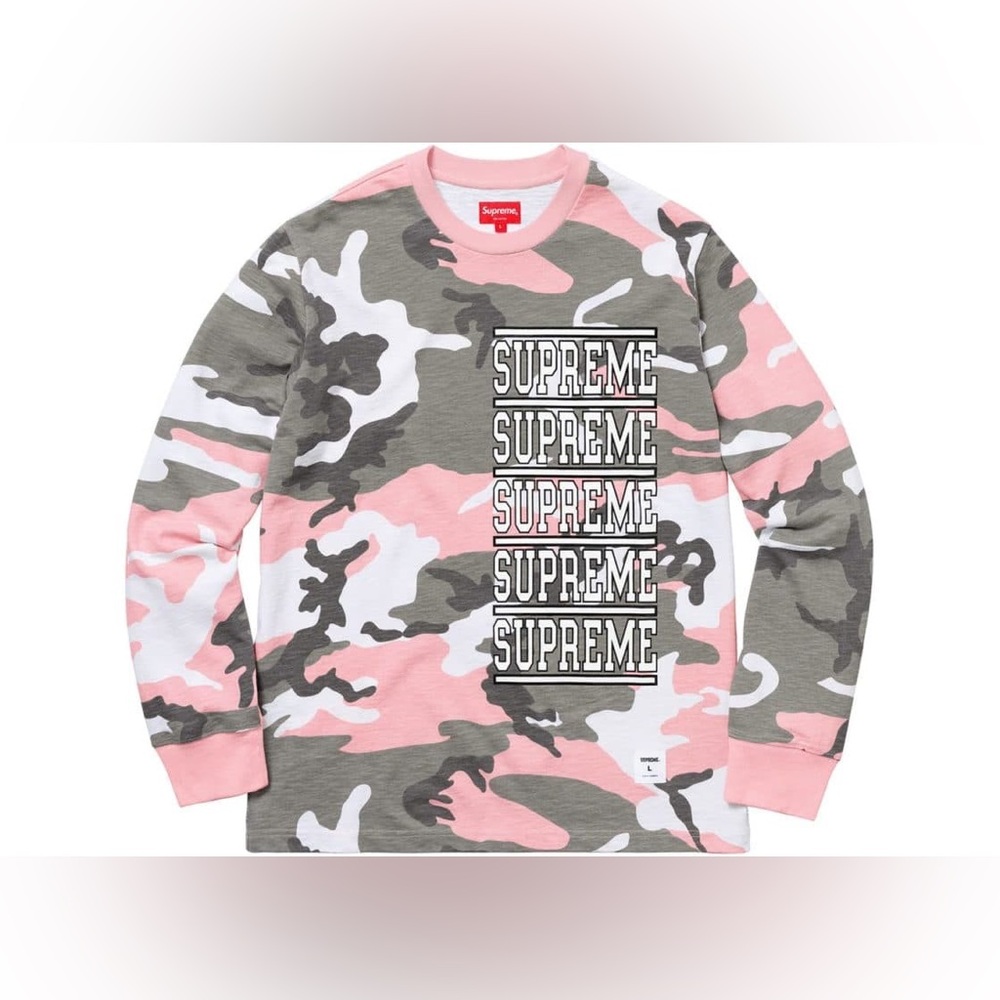 Supreme Stacked Pink and Gray Camo Long Sleeve